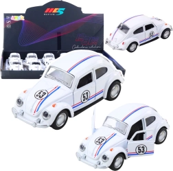 Klassikaline metallist põrnikas 1:32 tagasikeritava veoga ja avatavate ustega – valge