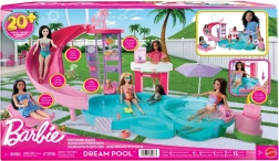 Barbie unistuste bassein – mängukomplekt toruliuguri, mullivanni ja snäkibaariga