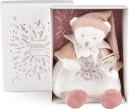 Doudou kinkekomplekt – plüüsist kaisuloom karu roosa mütsikesega 25 cm