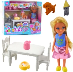 Birthday set with doll, puppy and kitten – table and party accessories