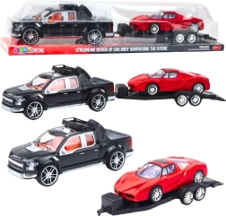 Must maastikuauto komplekt eemaldatava haagise ja punase sportautoga 59 cm