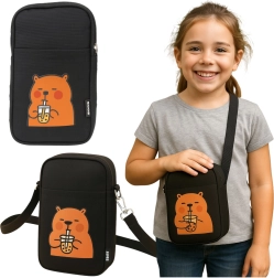 Laste ja naiste kapübaraga crossbody-kott, must 20 × 14,5 cm
