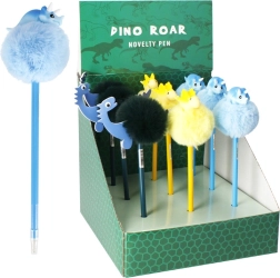Ballpoint pen with dinosaur and fluffy pom-pom