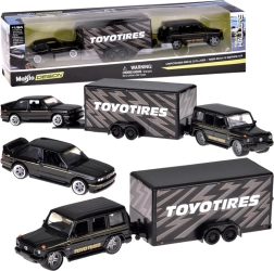 Maisto 1:64 metallmudelite komplekt mercedes-benz g (1988) ja bmw m3 e30 haagisega