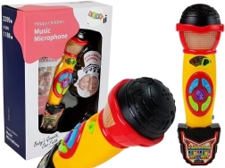 Laste karaoke-mikrofon kollane‑must salvestuse ja valgusefektidega