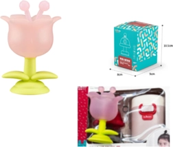 Sensory teether in the shape of a pink flower with case