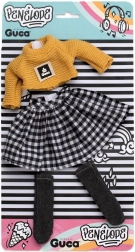 Outfit for Penelope Doll 34 cm – knitted sweater, checkered skirt and socks
