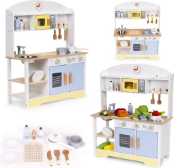 Puidust laste mänguköök ahju, pesumasina ja mikrolaineahjuga ECOTOYS – 12 tarvikut