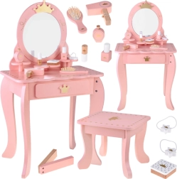 Wooden royal vanity with mirror, stool and accessories for children