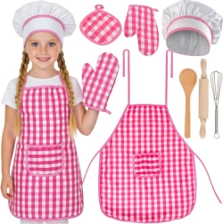 Laste kokakomplekt 7 ühes 1 roosa ruuduline