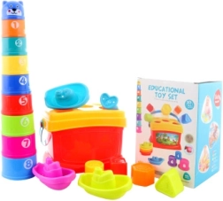 Children's Set 3 in 1 with Shape Sorter, Boats, and Pyramid