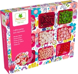 Wooden beads in a compartment box for jewelry making