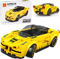 Technical building set sports car yellow, 143 pieces with stickers