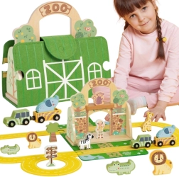 Tooky Toy mini zoo – kaasaskantav puidust komplekt kohvris