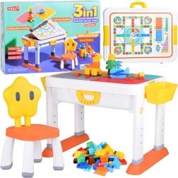 Children’s adjustable 3-in-1 table with double-sided top and building blocks