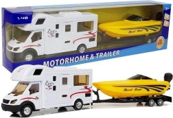 Caravan with yellow motorboat with flywheel 1:48