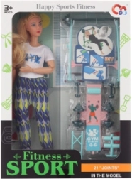 Articulated doll with fitness accessories