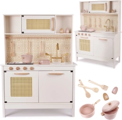 Puidust laste mänguköök retro-boho stiilis tarvikutega 100 cm