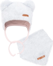 Talvine imikukomplekt: müts ja kaelasall New Baby Teddy bear hall-roosa