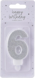 Hõbedane tordiküünal number 6, 7 cm