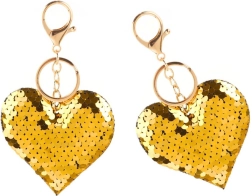 Heart Keychain with Two-Tone Sequins in Silver and Gold