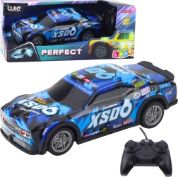 Racing RC car with illuminated body, black-blue