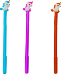 Ükssarvikuga pastapliiats, must tint, 0,5 mm – lilla/oranž/sinine (valik)