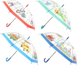 Automatic transparent umbrella with transport-themed design