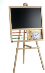 Puidust põrandaseisev tahvel loenduri ja kellaga