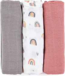 Petite&Mars bambusest musliinmähkmed Moussy rose rainbows 3 tk 68 × 68 cm