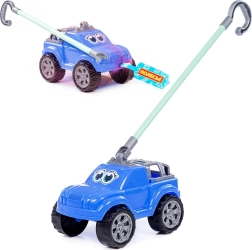 Blue toy car with handle for children