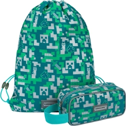 Koolikomplekt MINECRAFT Silver Creeper – pinal ja sussikott (jalanõudele)