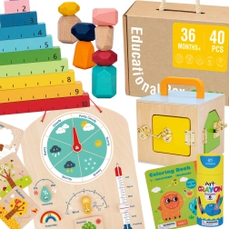 Tooky Toy Montessori hariduslik karp 6 ühes: lukukarp, tasakaalukivid, ilmatahv el, loendamine 1–10, värvimislehed ja raamat