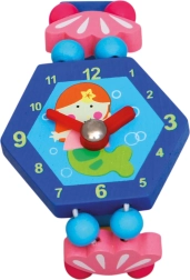 Puidust laste kell haldjaga, sinine 8 cm