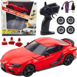 RC drift car 4WD with interchangeable wheels – red