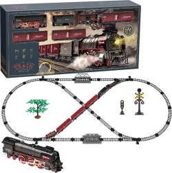 Electric Train Set – Steam Locomotive with Sound, Light, and Smoke, Battery-Powered
