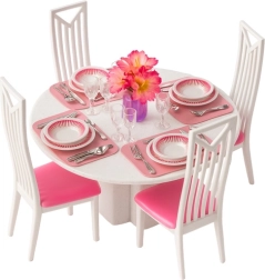 Nukunõude mööblikomplekt – söögituba laua, toolide ja nõudega, 43 osa