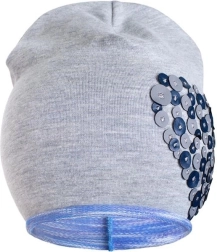 New Baby Spring Hat with Heart, Gray-Purple