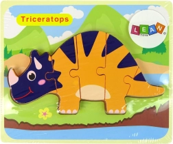 Puidust dinosauruste pusle – tritseeratops või ankülosaurus, oranž