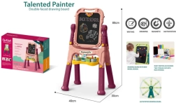 Children's Art Easel 48 pcs – pink, double-sided chalkboard and magnetic