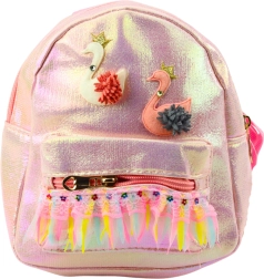 Children's Backpack Pink with Swans and Decorations
