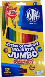 Kolmnurksed jumbo värvipliiatsid teritajaga 12 tk ASTRA
