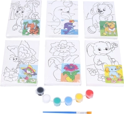 Painting canvas with template 10 × 15 cm with paints and brush