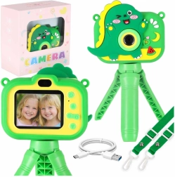 Laste digitaalne fotoaparaat dino disainiga statiivil – roheline