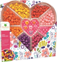 Wooden beads in a heart-shaped storage box