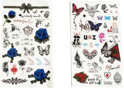 Ajutised tätoveeringukleebised tüdrukutele – motiivide segu, leht 25 cm