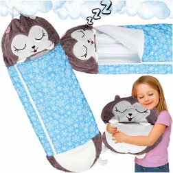 Laste matkamiseks magamiskott 2-in-1 koos padjaga 135 × 50 cm – sinine