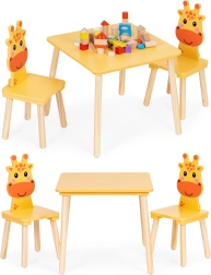 ECOTOYS laste mööblikomplekt: laud ja 2 tooli, kaelkirjaku motiiviga