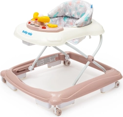 BABY MIX lapsekõndija rooliga ja silikoonratastega – roosa