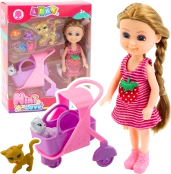 Mini nukk käruga ja kassipoegadega